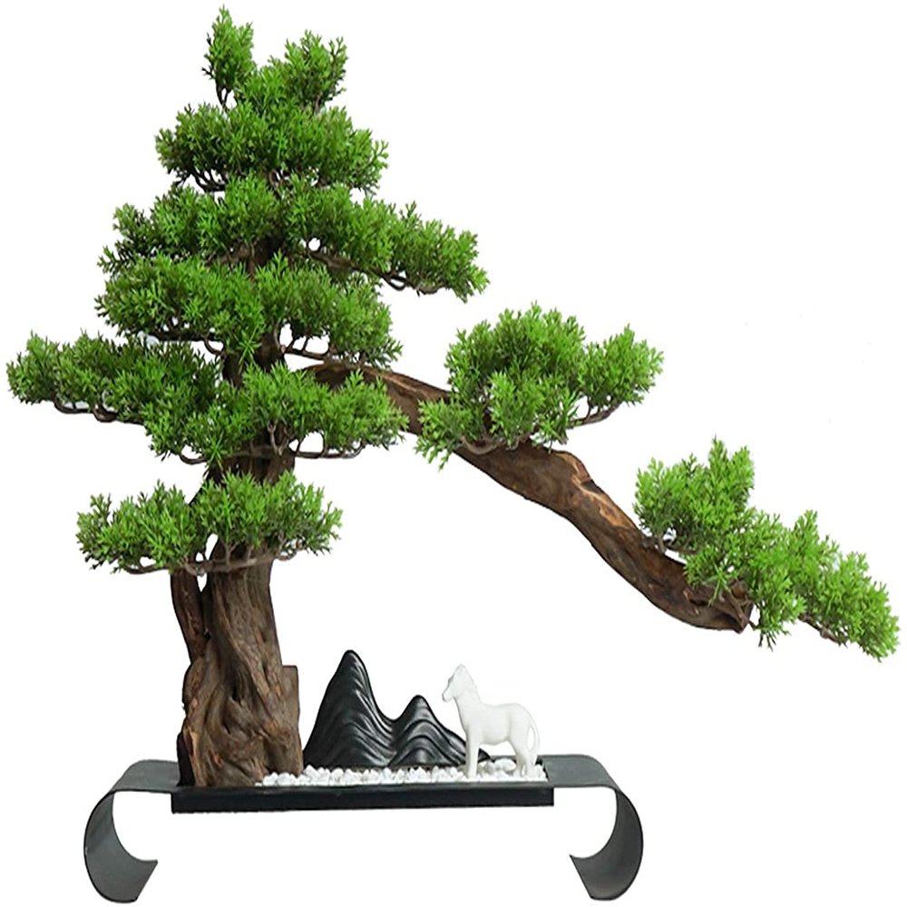 Bonsai Tree Chinese Simulation Bonsai Plant Welcome Pine Decoration Porch Living Room Hotel Office Decoration for Garden Decoration and Desktop Display (Green)