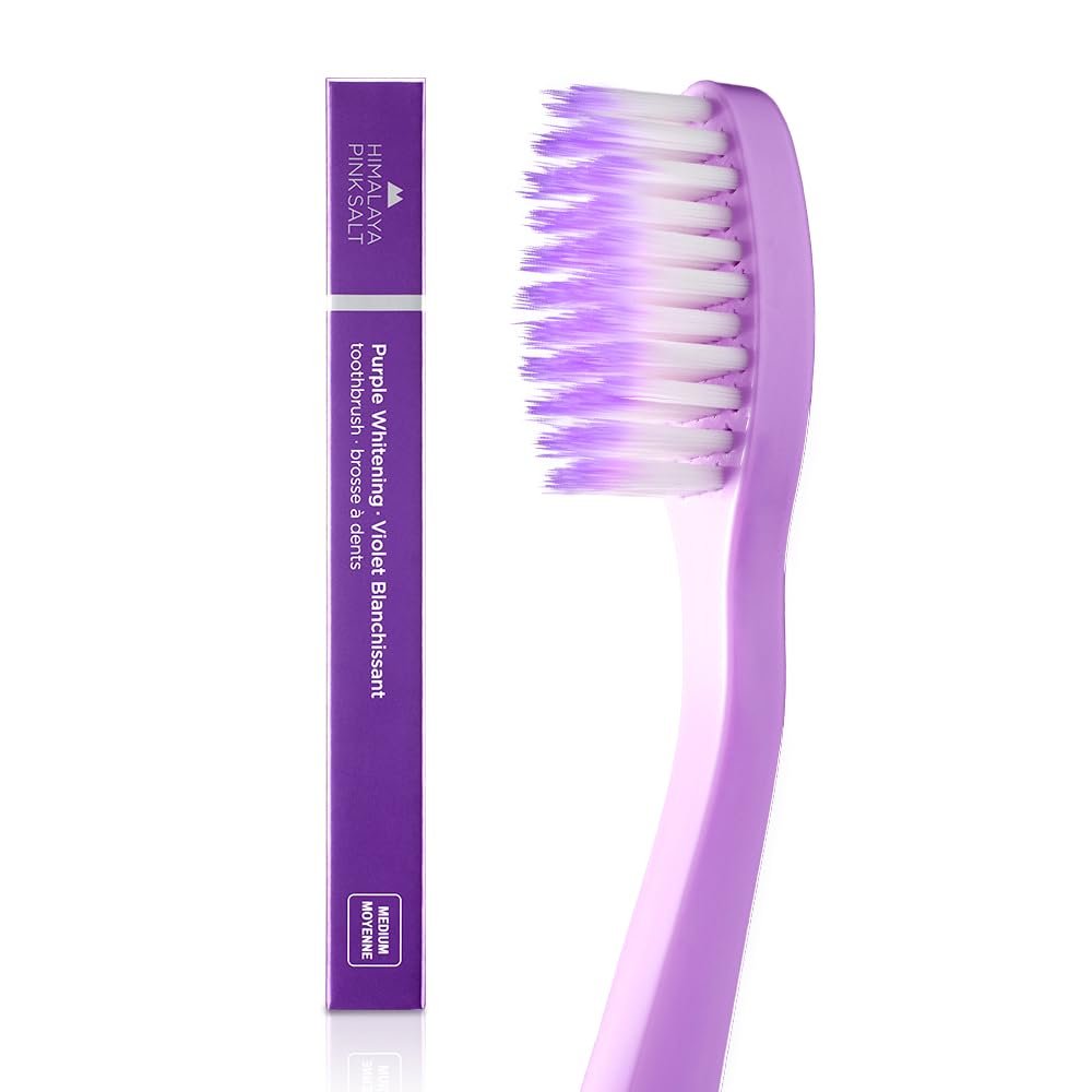 HIMALAYA PINKSALT Purple Toothbrush - Purple Indicater Medium Toothbrushes for Adults, Plaque Remover for Teeth, Tapered Bristles Gentle on Teeth and Gum, Deep Clean Toothbrush