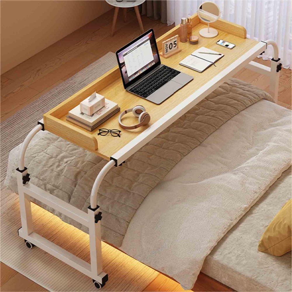 Over bed table with wheels adjustableStanding Workstation Laptop Cart,Overbed Table Overbed Bedside Table Mobile Overbed Table With Wheels And Tilting Tabletop,Height And Width Adjustable ( Color : W