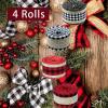 4 Rolls 12 Yards Buffalo Plaid Ribbon 1.5 Inch Wide Wired Edge Plaid Burlap Ribbon Check Gingham Fabric Craft Ribbon for Christmas Tree Gift Wrapping Crafts Decoration view 2