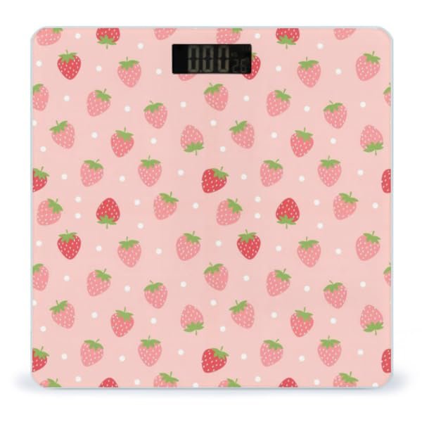 Women's Smart Scale for Body Weight, Digital Bathroom Weighing Scale, Automatic Switch Energy Saving Scale Compatible with Cute Pink Strawberry Polka Dot