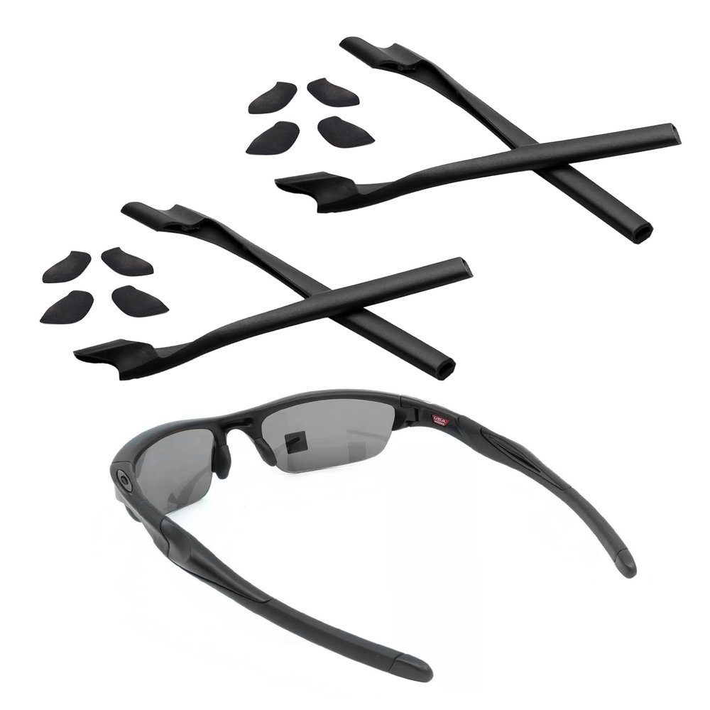 2 Set Replacement Rubber Kit Earsocks Nose Pads for Oakley Half Jacket 2.0 OO9144/Half Jacket 2.0 XL OO9154 Sunglasses Frame, Black Ear Temple Sleeve