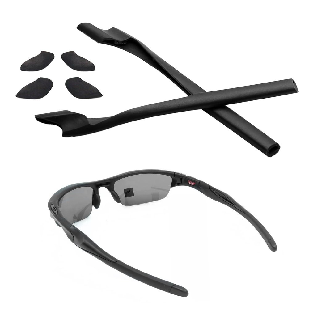 Replacement Rubber Kit Earsocks Nose Pads for Oakley Half Jacket 2.0 OO9144/Half Jacket 2.0 XL OO9154 Sunglasses Frame, Black Ear Temple Sleeve Set