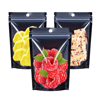 100PCS Resealable Mylar Food Storage Bags,Black Smell Proof Foil Bags with Clear Front Window,5.5x7.9 Inch Stand Up Pouches Reusable Bag for Small Business,Coffee,Party Favors,Cookies.