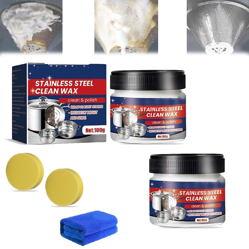 Stainless Steel Clean Wax,Magical Nano-Technology Stainless Steel Cleaning Paste,stainless steel Scratch Remover for Appliances for Oven, Sink, Fridge & Cookware (2PCS)