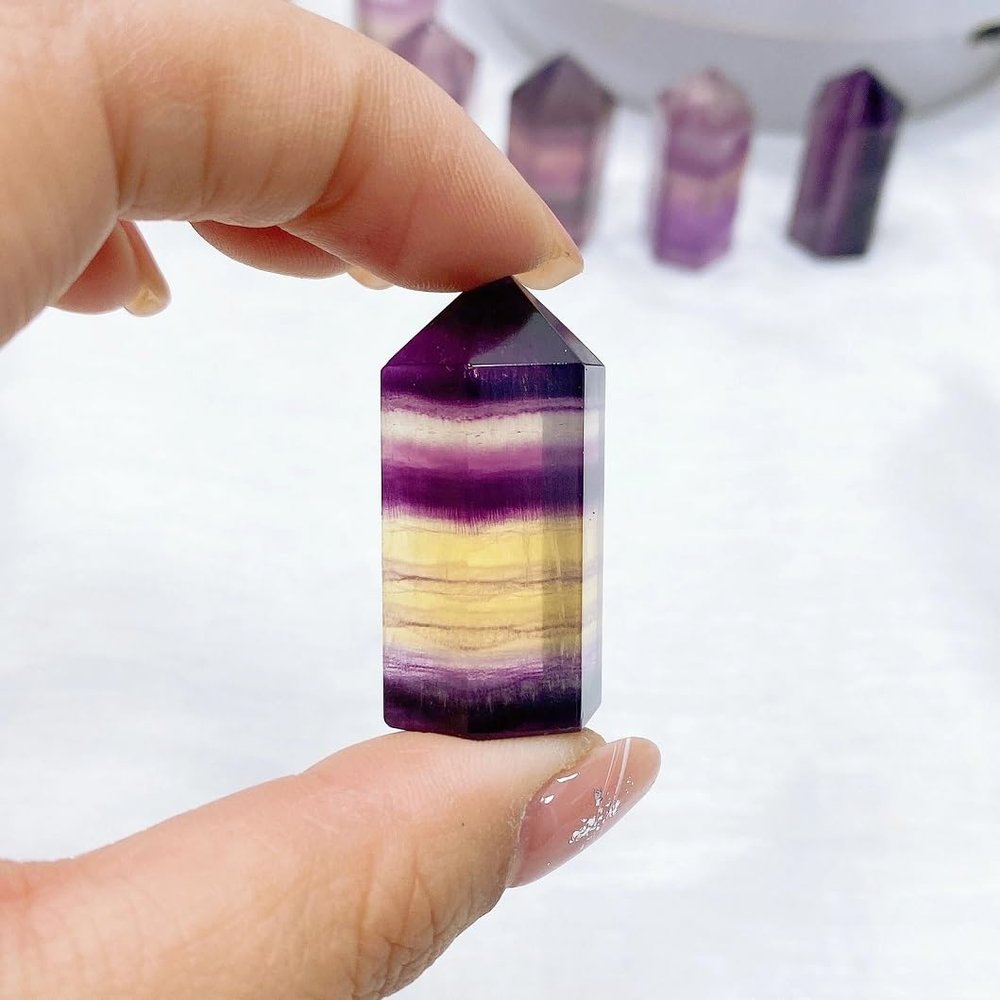 1.4'' Mini Ranbow Flourite Tower Natural Crystal Quartz Stone Colorful Stripes Point Gem Column Home Decor Gift 1pc