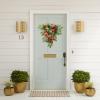 Artificial Flowers Teardrop Wreath Red Tea Bud Hydrangea Spring Teardrop Swag Upside Down Tree PVC Green Plant Door Hanging Floral Swag Wreath for Home(#1) view 2