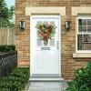 Artificial Flowers Teardrop Wreath Red Tea Bud Hydrangea Spring Teardrop Swag Upside Down Tree PVC Green Plant Door Hanging Floral Swag Wreath for Home(#1) view 3