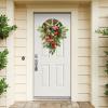 Artificial Flowers Teardrop Wreath Red Tea Bud Hydrangea Spring Teardrop Swag Upside Down Tree PVC Green Plant Door Hanging Floral Swag Wreath for Home(#1) view 4