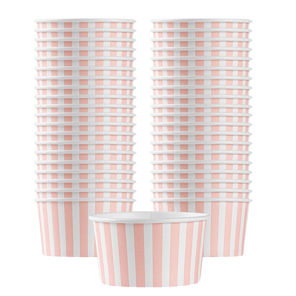 Coppetta 8-Ounce Dessert Cups, 200 Disposable Ice Cream Cups - Lids Sold Separately, Sturdy, Pink And White Paper FroYo Bowls, For Hot And Cold Foods, Perfect For Gelato Or Mousse - Restaurantware