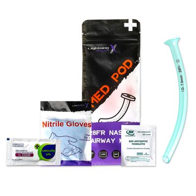 Lightning X Products Deluxe Nasopharyngeal (Nasal) Airway Kit - NPA 28FR - Includes NPA, Lube, Wipe & Gloves
