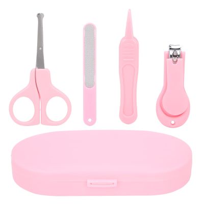 4Pcs Newborn Baby Baby Nail Care Kit Nail Clipper Tweezers Manicure Set for Infant (Pink)