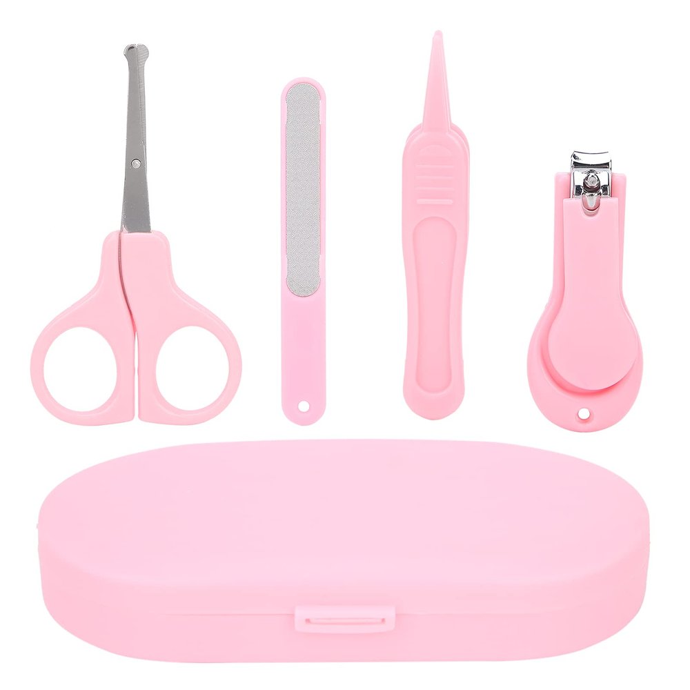 4Pcs Newborn Baby Baby Nail Care Kit Nail Clipper Tweezers Manicure Set for Infant (Pink)