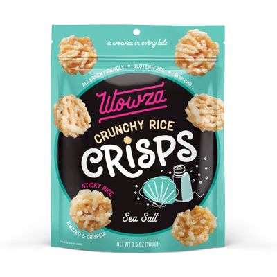 Wowza Sea Salt - Healthy Snacks, Mini Rice Cakes, Sticky Rice Crunchy Snack, Low Calorie, Savory Rice Crisp - Ideal Healthy Snack for Adults & Kids, 3.5 oz Bag, 8 Pack