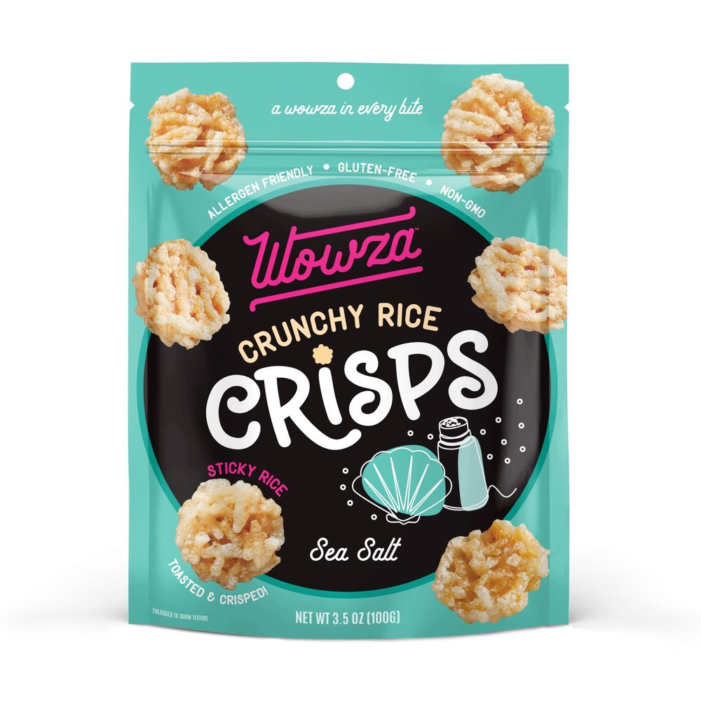 Wowza Sea Salt - Healthy Snacks, Mini Rice Cakes, Sticky Rice Crunchy Snack, Low Calorie, Savory Rice Crisp - Ideal Healthy Snack for Adults & Kids, 3.5 oz Bag, 8 Pack