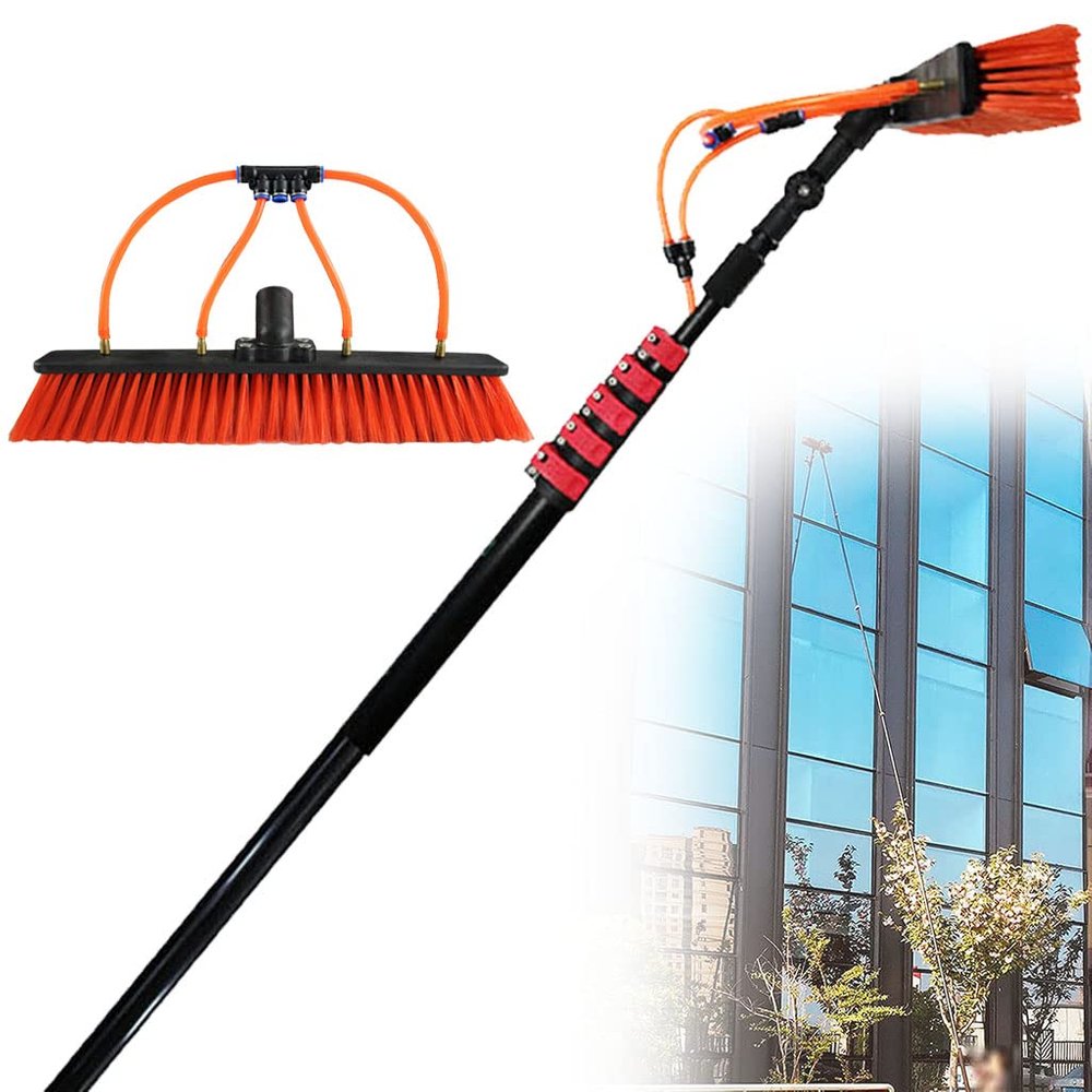 Window Extendable Squeegee Washer Window Telescopic Pole Cleaning Brush Kit, Water Fed Telescopic Brush for Window Glass Roof Photovoltaic Panel, Water Spray Washing Brush Cleaning Tool 18ft