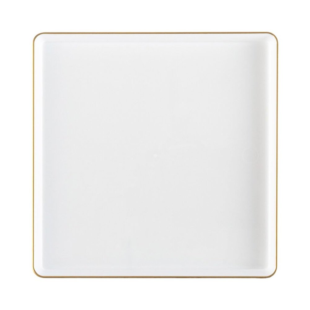 EcoQuality 10.75" inch Disposable Square Translucent White Plastic Plates with Gold Rim, China Like Party Plates, Heavy Duty Dinner Plate, Salads, Weddings, Baby Showers, Catering, Non Toxic (120)