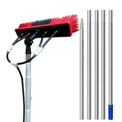 Window Extension Pole Cleaning Brush, Window Glass Wall Cleaning Tool Washing Brush with 4 Water Outlets, Water Fed Window Telescopic Pole Cleaning Brush Silver 7.2m