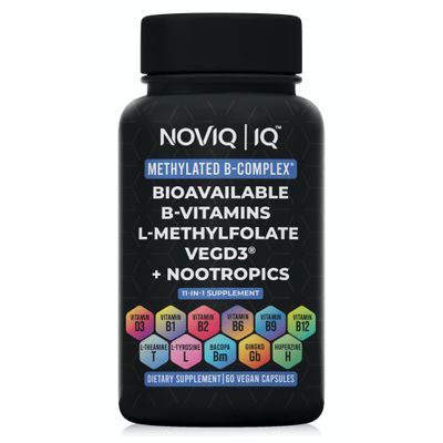 11-in-1 Methylated B-Complex Supplement: 680mcg L-Methylfolate(5-MTHF) Thiamine(B1) Riboflavin(B2) Pyridoxal(B6) Methylcobalamin(B12) - VegD3 + Nootropics - 1,100mg+ Serving - 60 Count