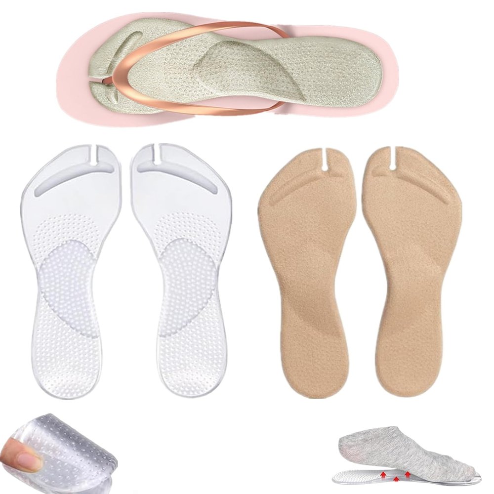 2 Pairs Gel Arch Support Cushion Insoles for Flip Flop Thong Sandals,Gel Adhesive Arch Support Flip Flop Thong Inserts Self Adhesive Gel Arch Support Cushion Insoles Pain Relief (Beige+Clear, S/M)