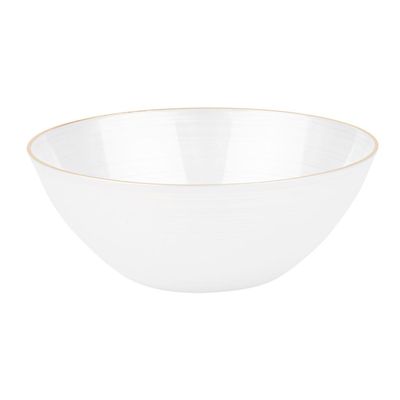 EcoQuality 12oz Pearl White Plastic Round Bowls with Gold Rim - Disposable Solid Plastic Soup Bowls, Heavy Duty Salad Bowls, Dessert Bowl, Baby Showers, Weddings, Birthday Party (10)