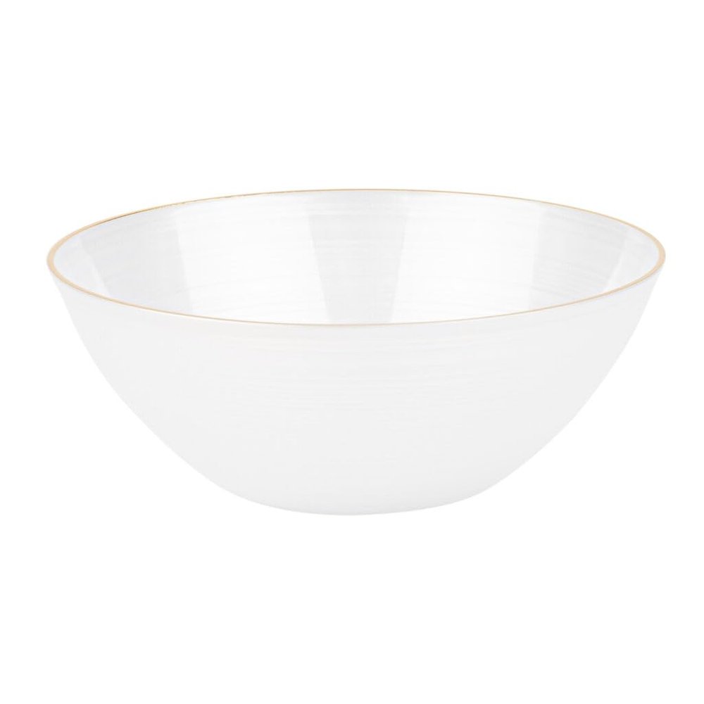 EcoQuality 12oz Pearl White Plastic Round Bowls with Gold Rim - Disposable Solid Plastic Soup Bowls, Heavy Duty Salad Bowls, Dessert Bowl, Baby Showers, Weddings, Birthday Party (10)