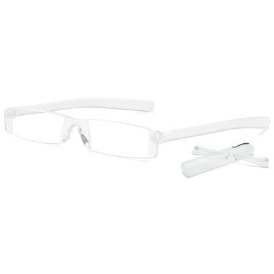 ABETOS Mini Rimless Reading Glasses Lightweight Compact Travel Eyewear Pocket Readers for Women Men in Tube Case, White 2.5