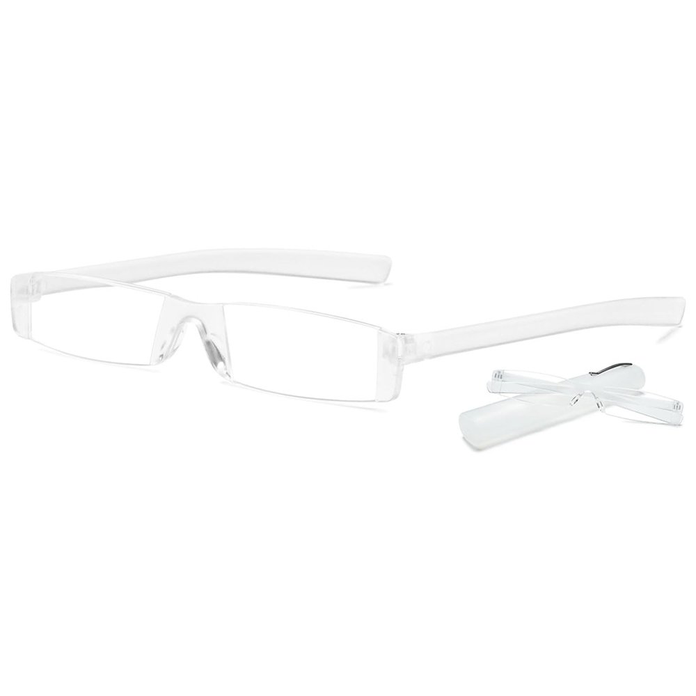 ABETOS Mini Rimless Reading Glasses Lightweight Compact Travel Eyewear Pocket Readers for Women Men in Tube Case, White 2.5
