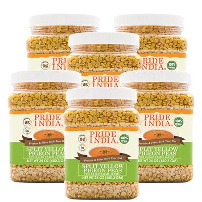 Pride Of India - PACK of 6 - Indian Split Yellow Pigeon Peas - Protein & Fiber Rich Toor (Arahar) Dal, 1.5 Pound Jar