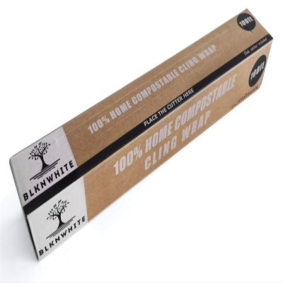 BlknWhite Certified Compostable Cling Wrap with Slide Cutter - 12" Wide x 100 feet. ASTM 6400 Certified Cling Wrap. Great Alternative to Beeswax Wraps or Plastic Wrap.