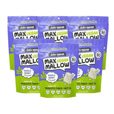 Max Mallow Vegan Sugar Free Marshmallows - Keto Friendly, Perfect for S'mores, Hot Chocolate, and Baking Zero Sugar, Marshmellows Vegan Marshmallows Smores Mct Oil Zero Sugar Huckle Berry 6 Pack Vegan