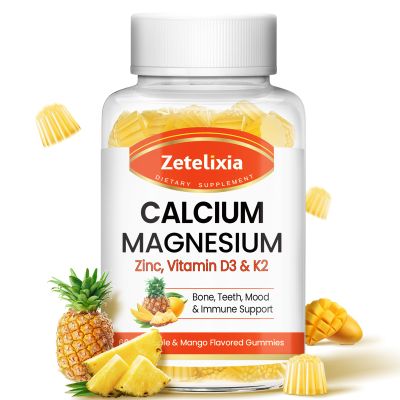Zetelixia Calcium Gummies for Women Men, Calcium Magnesium Zinc with Vitamin D3 & K2, Calcium Magnesium Supplement for B0nes Muscles, Pineapple & Mango Flavor - 60 Count