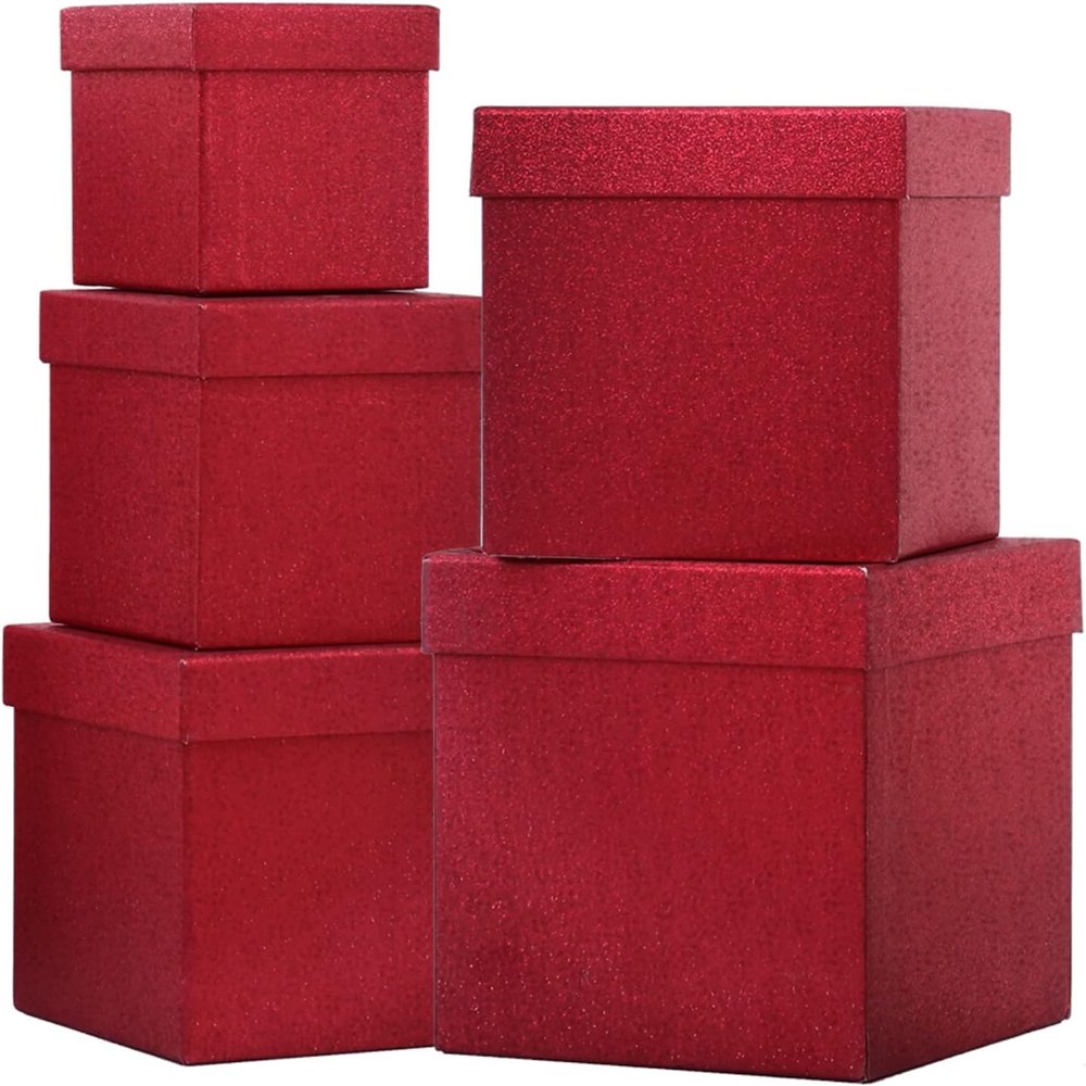 1 LB Rainbow Crinkle Cut Paper & 5 PCS Glitter Gift Box Nested Set