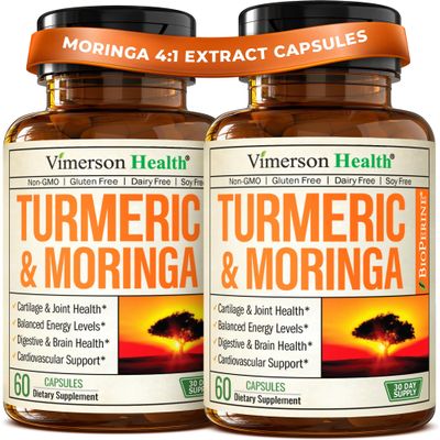 Moringa Turmeric Supplement for Joint Health, Gut Health, Energy and Immune Support  Total Wellness Formula with Tumeric Moringa Pure Capsules  Turmeric Curcumin with Black Pepper  60 Count 2 Pack