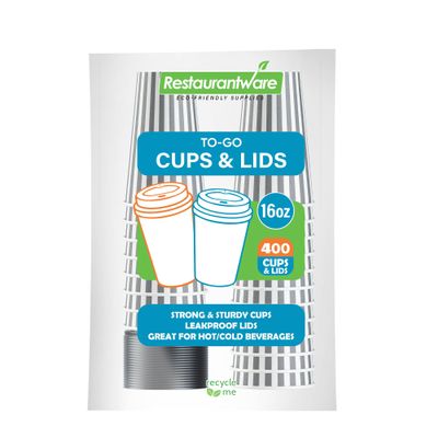 16 Ounce Disposable Coffee Cups With Lids, 400 Hot Cups With Lids - Sleeves Sold Separately, Single Wall, Gray And White Stripe Paper Coffee Cups, For All Kinds Of Beverages - Restaurantware