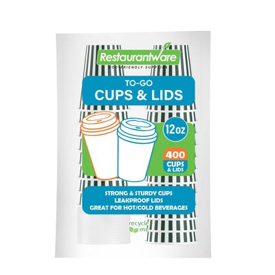 12 Ounce Disposable Coffee Cups With Lids, 400 Hot Cups With Lids - Sleeves Sold Separately, Single Wall, Forest Green And White Stripe Paper Coffee Cups, For Coffee And More - Restaurantware