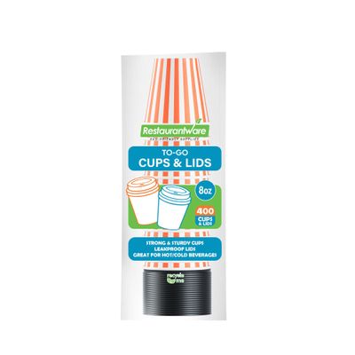 8 Ounce Disposable Coffee Cups With Lids, 400 Hot Cups With Lids - Sleeves Sold Separately, Single Wall, Orange And White Stripe Paper Coffee Cups, For All Kinds Of Beverages - Restaurantware