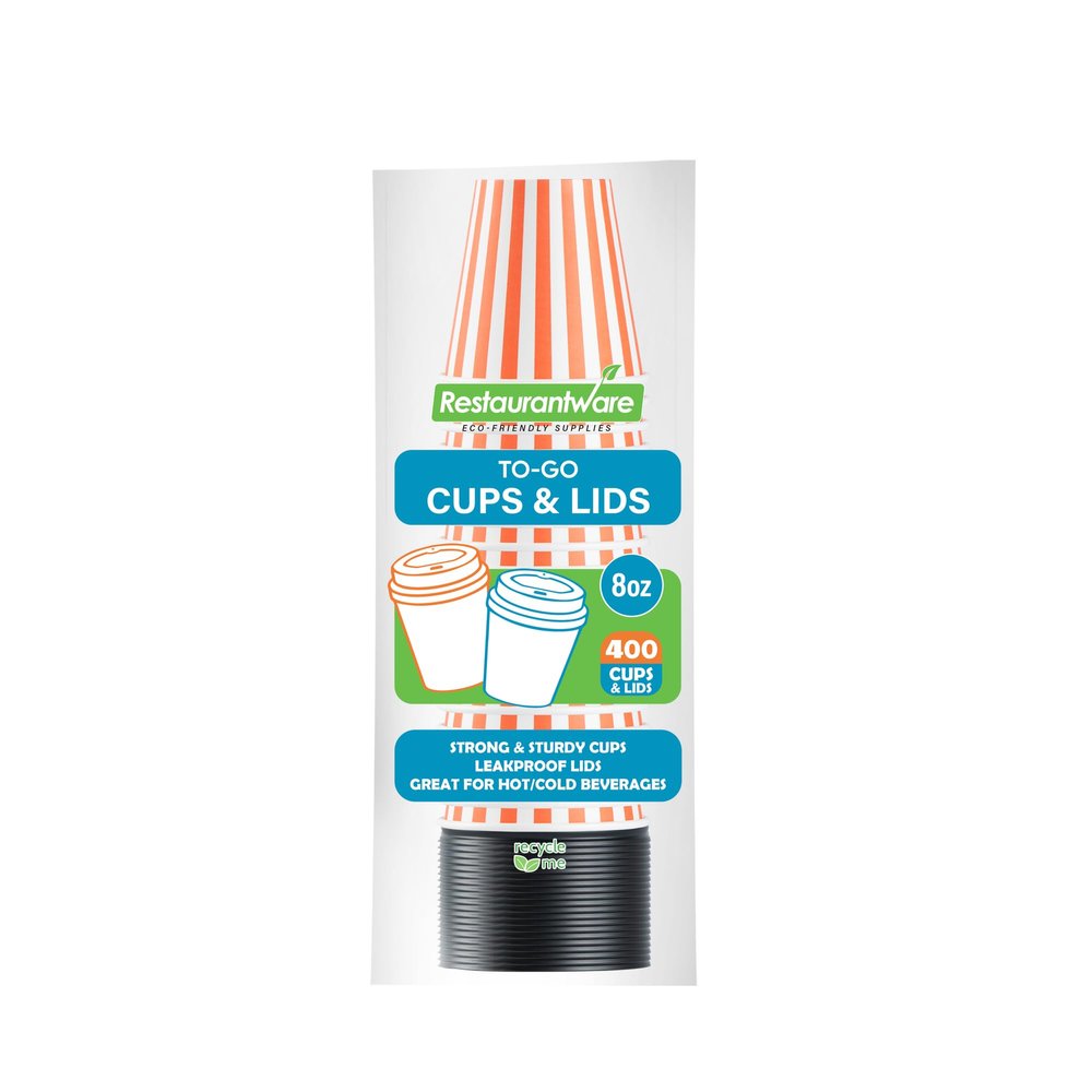 8 Ounce Disposable Coffee Cups With Lids, 400 Hot Cups With Lids - Sleeves Sold Separately, Single Wall, Orange And White Stripe Paper Coffee Cups, For All Kinds Of Beverages - Restaurantware