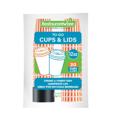 12 Ounce Disposable Coffee Cups With Lids, 20 Hot Cups With Lids - Sleeves Sold Separately, Single Wall, Orange And White Stripe Paper Coffee Cups, For All Kinds Of Beverages - Restaurantware