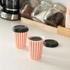 12 Ounce Disposable Coffee Cups With Lids, 20 Hot Cups With Lids - Sleeves Sold Separately, Single Wall, Orange And White Stripe Paper Coffee Cups, For All Kinds Of Beverages - Restaurantware view 3