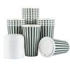 16 Ounce Disposable Coffee Cups With Lids, 20 Hot Cups With Lids - Sleeves Sold Separately, Single Wall, Forest Green And White Stripe Paper Coffee Cups, For All Kinds Of Beverages - Restaurantware view 2
