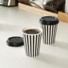 12 Ounce Disposable Coffee Cups With Lids, 20 Hot Cups With Lids - Sleeves Sold Separately, Single Wall, Black And White Stripe Paper Coffee Cups, For All Kinds Of Beverages - Restaurantware view 3