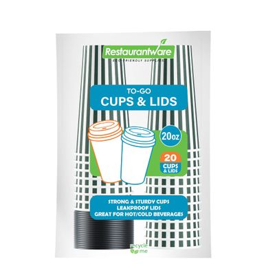 20 Ounce Disposable Coffee Cups With Lids, 20 Hot Cups With Lids - Sleeves Sold Separately, Single Wall, Forest Green And White Stripe Paper Coffee Cups, For All Kinds Of Beverages - Restaurantware