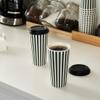 20 Ounce Disposable Coffee Cups With Lids, 20 Hot Cups With Lids - Sleeves Sold Separately, Single Wall, Forest Green And White Stripe Paper Coffee Cups, For All Kinds Of Beverages - Restaurantware view 3
