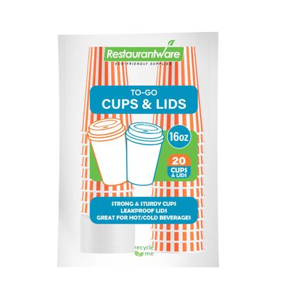 16 Ounce Disposable Coffee Cups With Lids, 20 Hot Cups With Lids - Sleeves Sold Separately, Single Wall, Orange And White Stripe Paper Coffee Cups, For All Kinds Of Beverages - Restaurantware