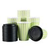 12 Ounce Disposable Coffee Cups With Lids, 400 Hot Cups With Lids - Sleeves Sold Separately, Single Wall, Green And White Stripe Paper Coffee Cups, For All Kinds Of Beverages - Restaurantware view 2