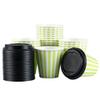 8 Ounce Disposable Coffee Cups With Lids, 20 Hot Cups With Lids - Sleeves Sold Separately, Single Wall, Green And White Stripe Paper Coffee Cups, For All Kinds Of Beverages - Restaurantware view 2
