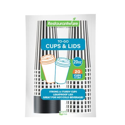 20 Ounce Disposable Coffee Cups With Lids, 20 Hot Cups With Lids - Sleeves Sold Separately, Single Wall, Black And White Stripe Paper Coffee Cups, For All Kinds Of Beverages - Restaurantware
