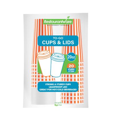 20 Ounce Disposable Coffee Cups With Lids, 20 Hot Cups With Lids - Sleeves Sold Separately, Single Wall, Orange And White Stripe Paper Coffee Cups, For All Kinds Of Beverages - Restaurantware