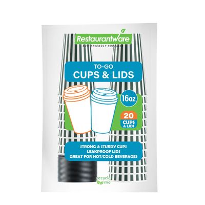 16 Ounce Disposable Coffee Cups With Lids, 20 Hot Cups With Lids - Sleeves Sold Separately, Single Wall, Forest Green And White Stripe Paper Coffee Cups, For All Kinds Of Beverages - Restaurantware